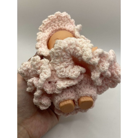 VINTAGE Mid Century Japan Kewpie Baby Doll Posable Pink Knitted Dress - Picture 5 of 6